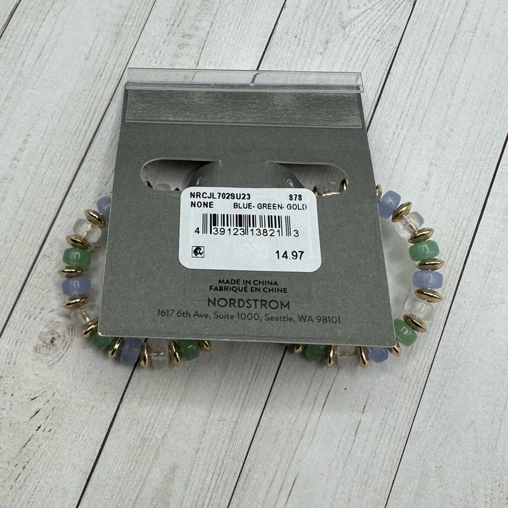 NWT Nordstrom Rack Goldtone/Green/Blue Hoop Earrings - Picture 5 of 6